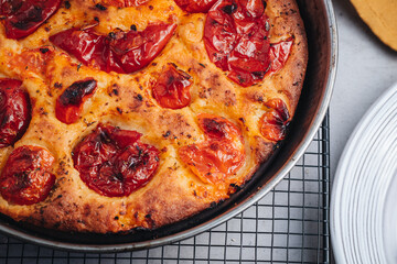 Delicious traditional focaccia bread from Bari, Puglia region