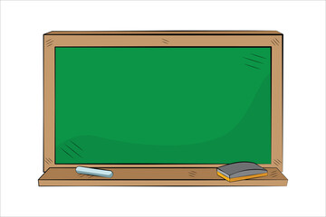 Green Wooden School Board with chalk on it on a white background
