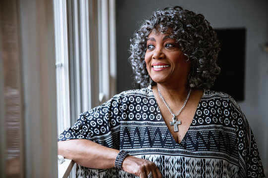 Portrait of Black senior citizen woman with grey hair
