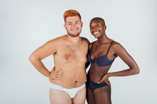 Confident young couple, wearing underwear