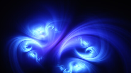 Abstract background, smooth blue lines on a black background.