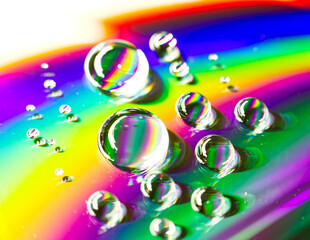 close up of rainbow colors of waterdrops