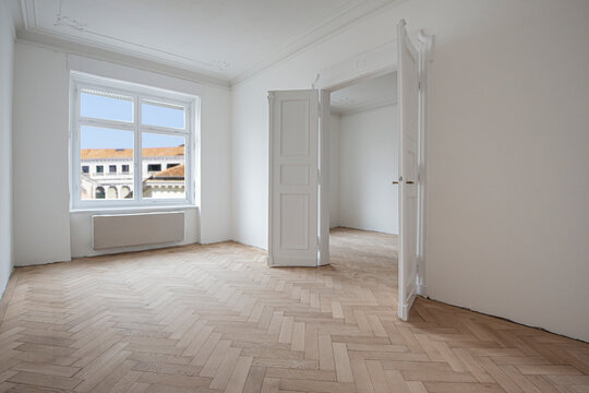 Open doors inside new renovated apartment