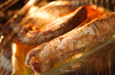 Homemade baked pork tenderloin in the oven.