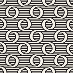 Vector seamless pattern. Stylish graphic texture. Endless striped monochrome background with winding elements. Can be used as swatch for illustrator.