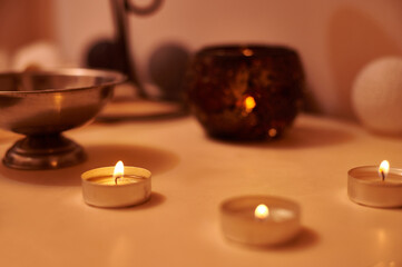Beauty SPA treatment with candles. SPA still life with candles. Still life