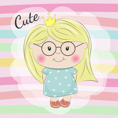 Cute Girl Little Princess in a blue dress.