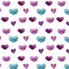 Watercolor painted hearts. Simplified drawing of blotting ink stain elements for design postcards, congratulations, decoration seamless pattern, hand-drawn icon set love sign, cute illustration