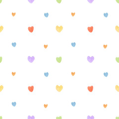 Seamless watercolor pattern with rainbow hearts. Red, orange, yellow, green, blue, violet, purple colors. Hand-painted romantic texture for packaging, wedding, birthday, Valentine's Day, mother's day
