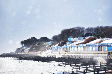 Seafront  in the snow, Felixstowe, Suffolk, England