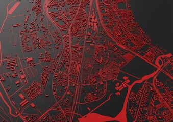 Big city . illustration in casual graphic cross-black design. fragments of Singapore 3d render