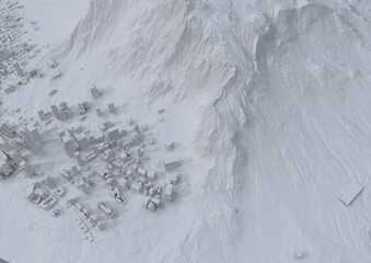 big city in the mountains top view. illustration in casual graphic design. fragments New York 3D render