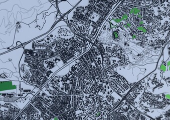 big city top view. illustration in casual graphic design. fragment of Singapore 3d render