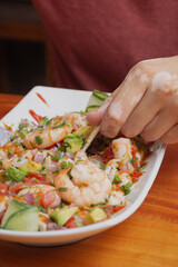 Ceviche de camarón y pulpo