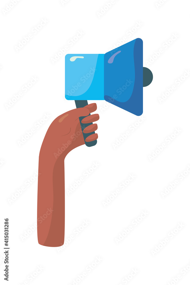 Poster hand lifting megaphone audio icon