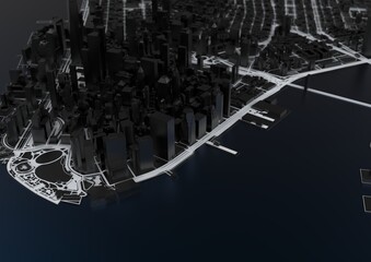 Big city . illustration in casual graphic design. fragments of new york 3d render