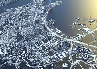big city top view. illustration in casual graphic design. fragment hong kong 3d render