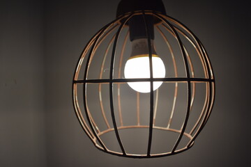 Lamp in metal wire frame, cage, industrial design, Mannheim, Germany