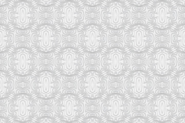 Geometric convex volumetric 3D texture from African, Mexican, Aztec patterns. Figurative unique white background. Ethnic relief ornament in an artistic style.