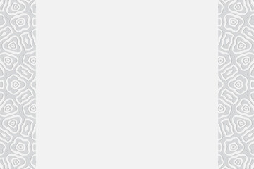 Geometric convex volumetric 3D texture. Curly white background with relief ornament for design. Vertical inserts.