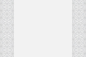 Geometric art convex volumetric 3D texture. Curly white background with embossed floral ornament of ethnic elements. A pattern of vertical inserts.