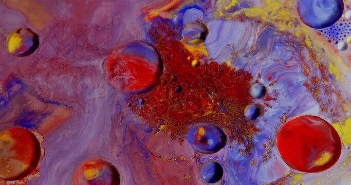 dissolving colorful acrylic paint with oil drops in 4K