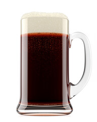 Frosty glass of fresh stout beer with bubble froth isolated on white background.