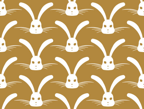 Fototapeta Żółte tło z białymi zajączkami na wielkanoc