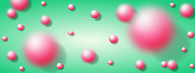 3d abstract pink bubbles on a beautiful green color. Modern bright background.