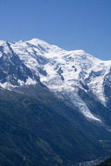 The alps and the nature of mont blanc seen during a beautiful summer day near the village of Chamonix, France - August 2020.