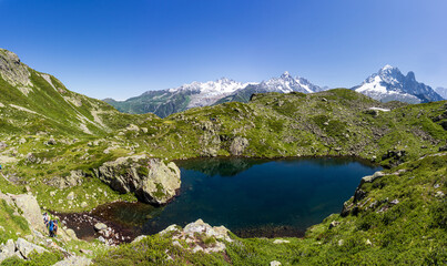 Naklejka premium The landscape on mont blanc and mont blanc alps seen from 