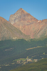 Naklejka na ściany i meble The Italian Alps in the Aosta Valley at sunset, near the town of Aosta, Italy - August 2020.