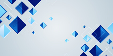 Modern white blue abstract square diamond generative art background illustration with copy space. Dark blue background with abstract graphic elements for presentation background design. Vector