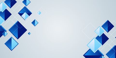 Modern white blue abstract square diamond generative art background illustration with copy space. Dark blue background with abstract graphic elements for presentation background design. Vector