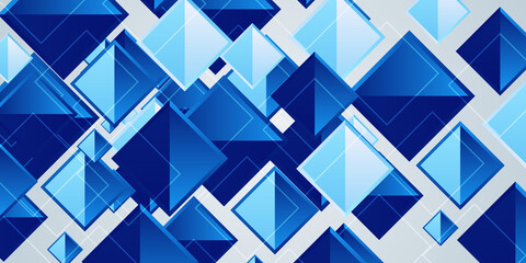 Modern white blue abstract square diamond generative art background illustration with copy space. Dark blue background with abstract graphic elements for presentation background design. Vector