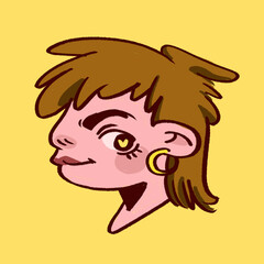 cartoon girl portrait side view smile cute funny 