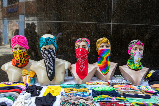 mannequins with colorful silk mask