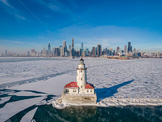 Winter Morning in Chicago from Drone