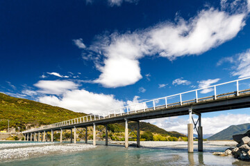 A view of the Waimakariri River at Mt White Bridge in the Arthurs Pass, Sothern Alps, South Island, New Zealand