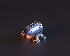 Shiny metal mechanical spare small part of machine in machinery and automotive industry, 3d rendering, isometric