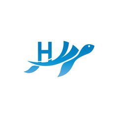 Sea turtle icon with letter H logo design illustration