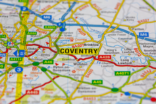 02-18-2021 Portsmouth, Hampshire, UK coventry and surrounding areas shown on a road map or geography map