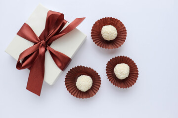 candy and sweets. beautiful gift boxes and chocolates isolated on a white background.