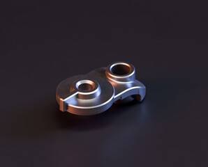 Shiny metal mechanical spare small part of machine in machinery and automotive industry, 3d rendering, isometric