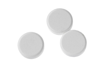 Close-up big round pills isolated on white background.
Big white tablets of round shape on white background.