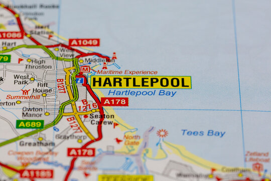 02-18-2021 Portsmouth, Hampshire, UK hartlepool and surrounding areas shown on a road map or geography map