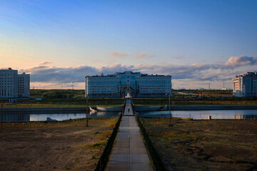 Fototapeta premium Government building view in Salekhard, Yamalo-Nenets Autonomous Region, Russia