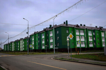 Fototapeta na wymiar Residential houses in Labytnangi town by summer, Yamalo-Nenets Autonomous Region, Russia