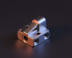 Shiny metal mechanical spare small part of machine in machinery and automotive industry, 3d rendering, isometric