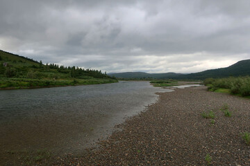 Sob River view by cloudy morning, Sob station, Yamalo-Nenets Autonomous Region, Russia